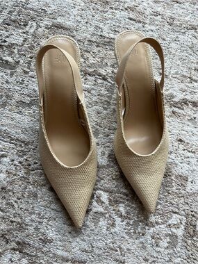 H&M Beige Woven Slingback Pointed-Toe Heels - size 38